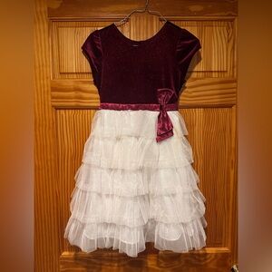 Burgundy and White Layered Dress with Bow